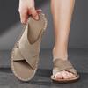 Men Slippers Handmade Simple Flats Brown Suede Sandals Summer Open Toe Beige Beach Shoes Plus Size