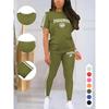 2Pcs Women Oversized Short Sleeve Top Soft High Waist Long Pants Comfort Yoga Training Suit