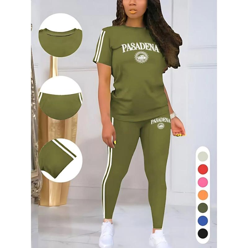 2Pcs Women Oversized Short Sleeve Top Soft High Waist Long Pants Comfort Yoga Training Suit