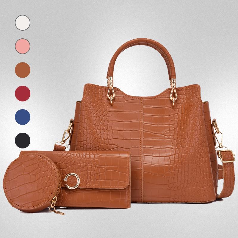 New crocodile pattern women's bag retro handbag mother and child bag splicing shoulder messenger bag premium round wallet