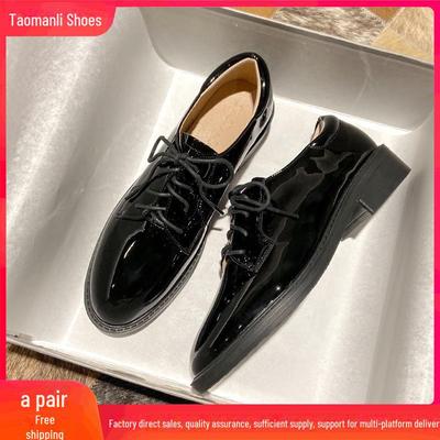 Flache Damenschuhe aus schwarzem Echtleder mit mittelhohem Absatz – Britischer Stil, weiche Sohle, bequem für die Arbeit, Kollektion Herbst 2024