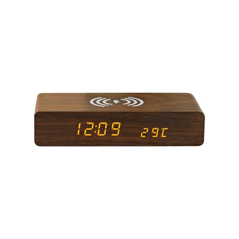 Bamboo Wireless Charging Clock Creative Electronic Mirror Clock Wooden Wireless Charging Sleep Alarm Clock Solid Wood Bamboo Clock