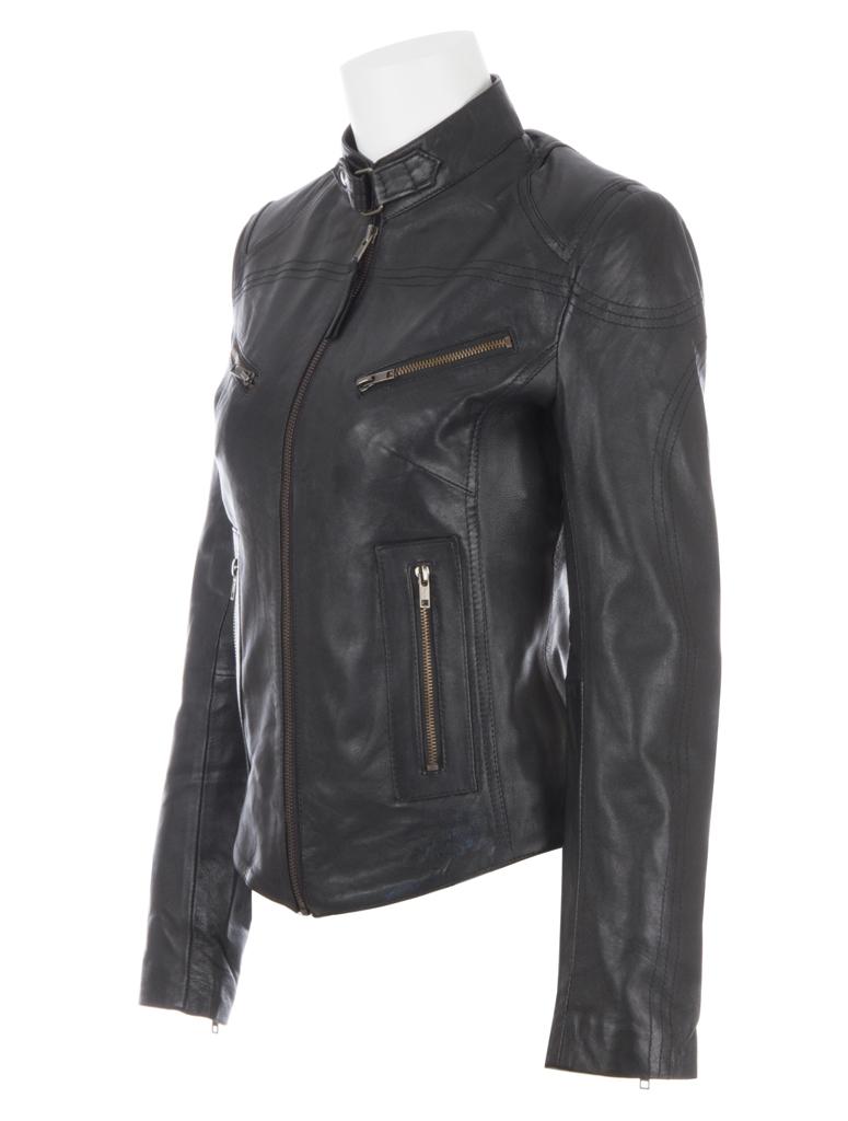AVIATRIX Women's Super-Soft Real Leather Fitted Fashion Jacket (CRD9) - Black