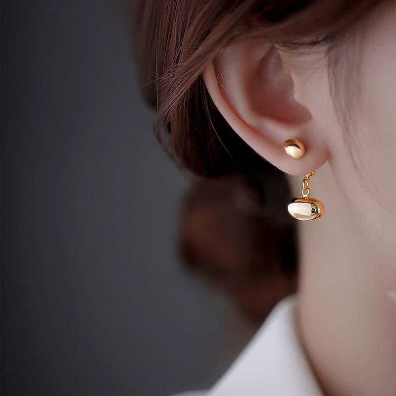 Zlaté oválné náušnice s fazolkami: Nošení vpředu i vzadu, Jednoduché a šik puzety s výklenkem, Sladký, Cool High-End Design.