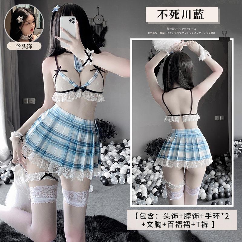 Sex underwear women's pure desire uniform seduction sexy three-point plaid skirt suit