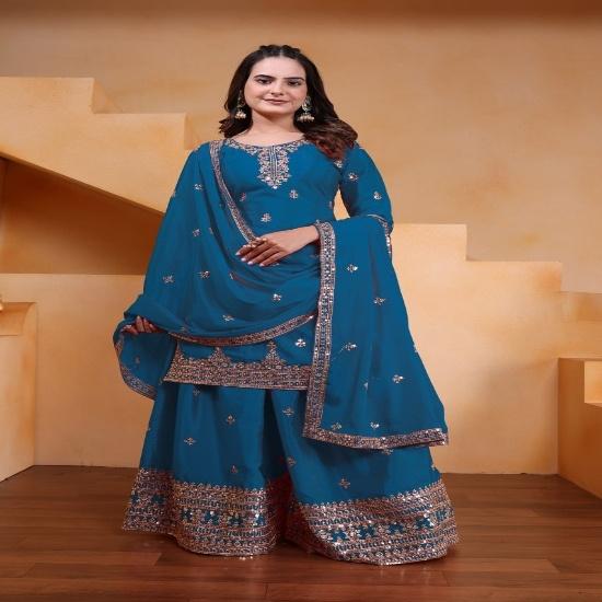 Elegant Silk Embroidered Sharara Set with Dupatta S