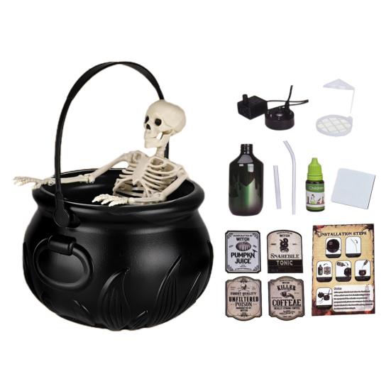 Halloween Decorations Indoor Thick Fog Cauldron with Floating Potion Bottles Skeleton Props Stickers And Umbrella Bezel Spooky Table Party Decoration
