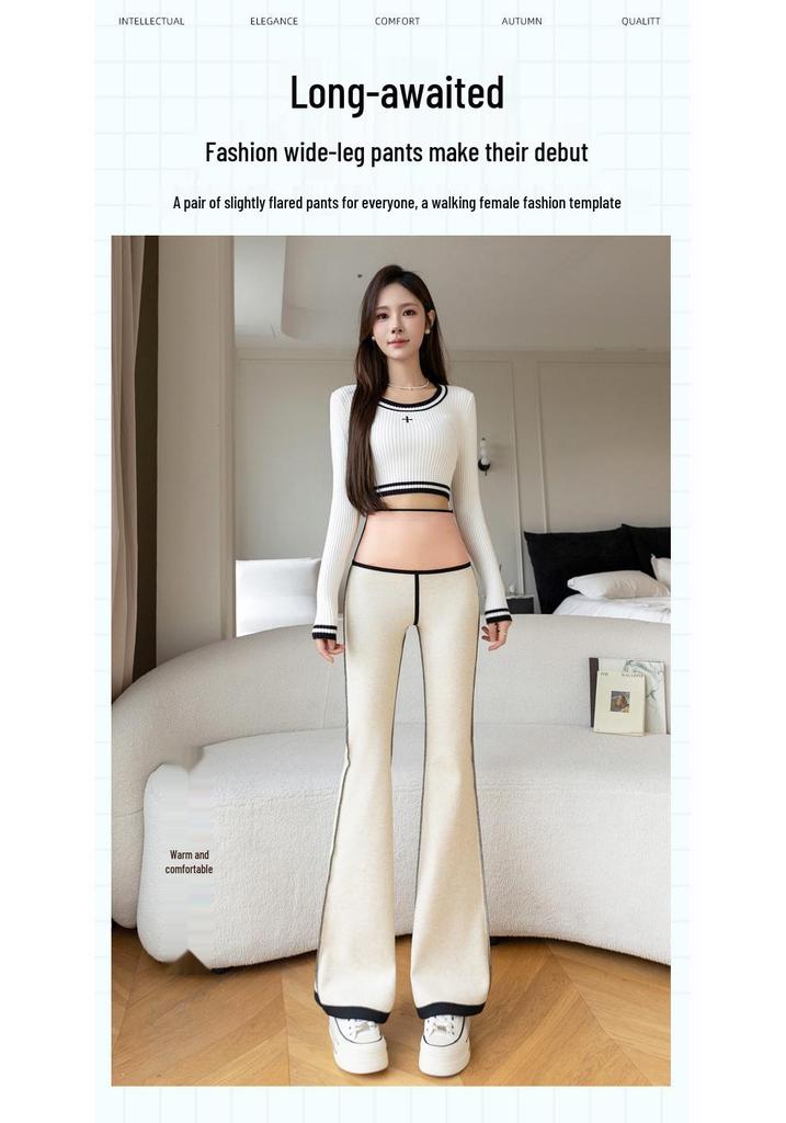 Plus Size Velvet Bell-Bottom Pants for Women - Slimming Extra Long Shark Style for Autumn/Winter