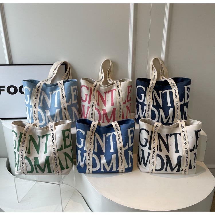 Borsa in Tela con Alfabeto Thai Gentlewoman da Donna Nuova Moda 2024 Borsa a Mano Versatile Borsa a Spalla Crossbody Stile Street Borsa Tote Grande