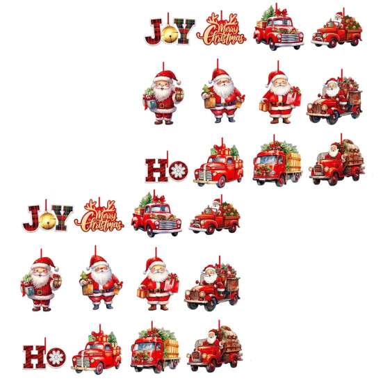Holiday Gift Tags 12/24/36Pcs Christmas Wooden Ornaments, Santa Claus Red Truck Hanging Decorations with Rope, Reusable Seasonal Decor Xmas