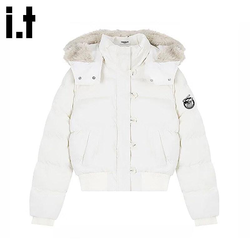 

CHOCOOLATEit Women s Detachable Fur-Trim Hooded Padded Short Jacket L