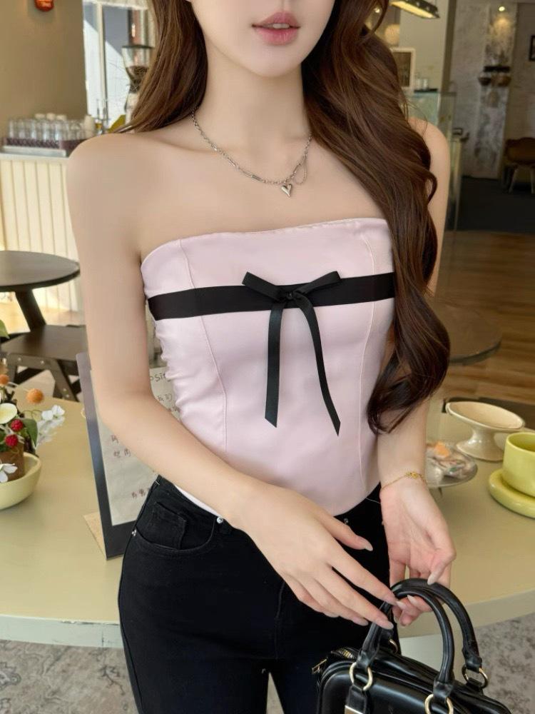Top de Tirante Único Rosa Satinado Spicy Girl con Sujetador Incorporado