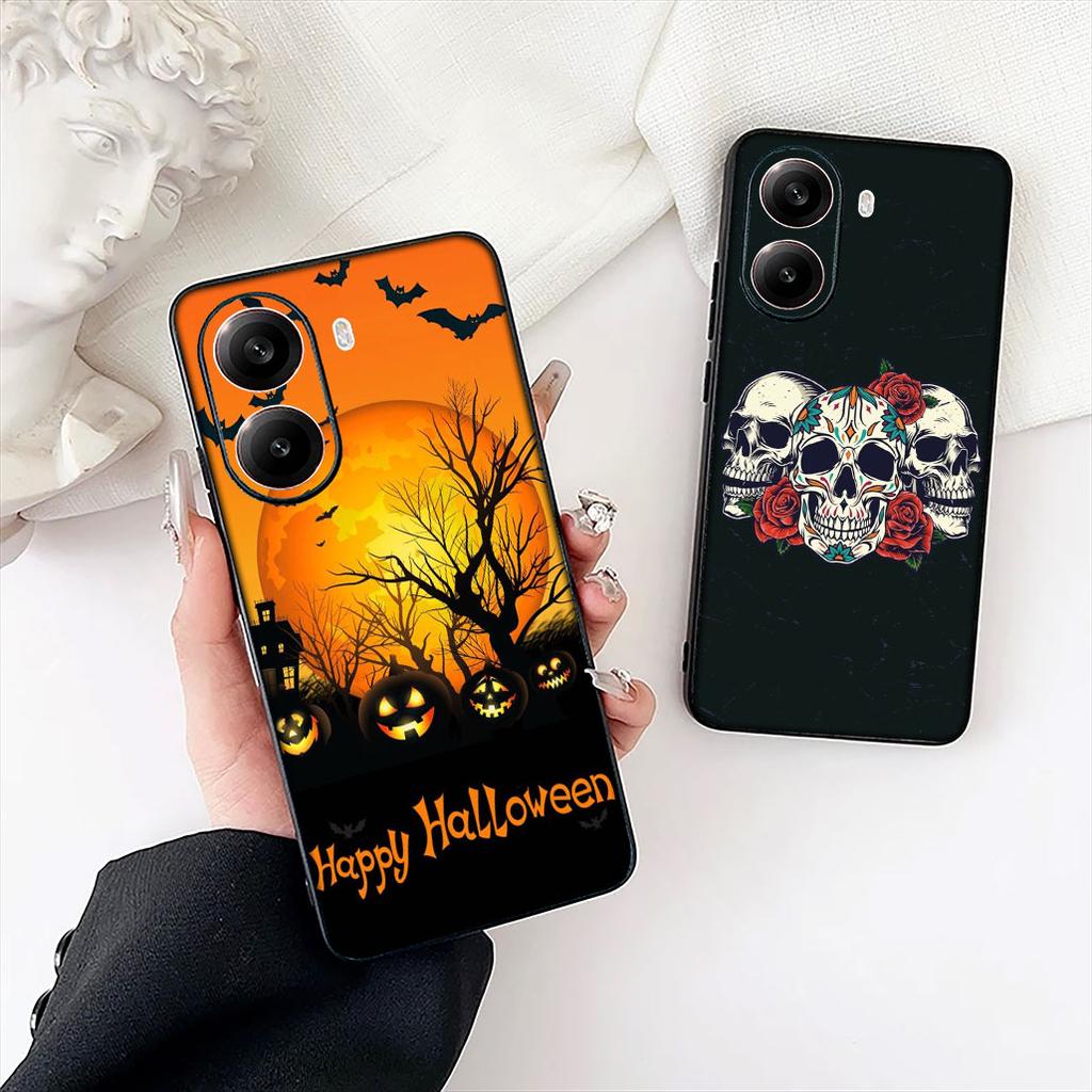 Little Ghost with Halloweens Pumpkin Skull Phone Case for Samsung Galaxy Note 20 9 10 S8 S10 Lite S9 Plus A54 A53 A21S S10E A17