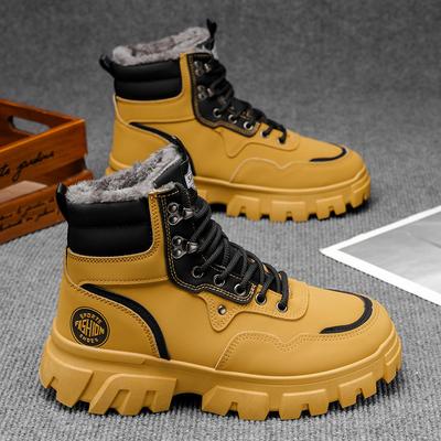 Men Boots Winter New Velvet Warm Cotton Shoes Platform-soled High-top Work Shoes Outdoor Waterproof Non-slip Snow Boots Men