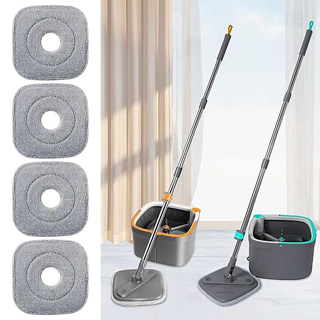 4-Piece Square Microfiber Mop Head Replacement Pad Squeeze Automatic Separation Spin Cleaning Floor Mop Pads for Cleaning Mops