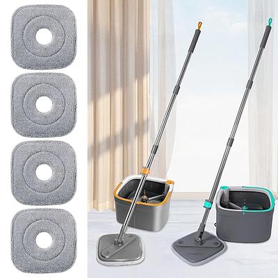 Set de 4 Pad-uri de Înlocuire Pătrate din Microfibră pentru Cap de Mop cu Stoarcere Automată și Separare Rotativă pentru Curățarea Podelelor