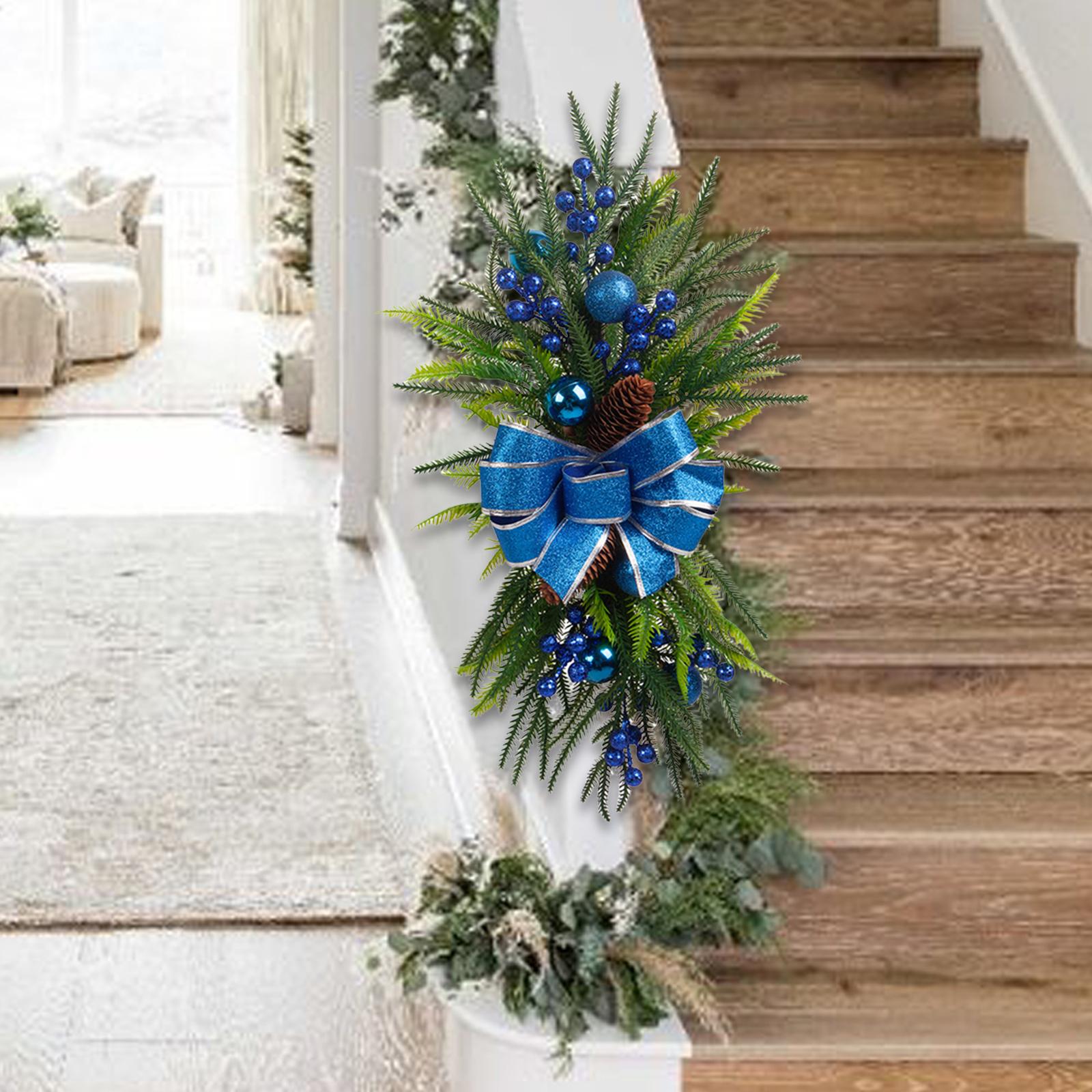 

Christmas Artificial Swag Festival Layout Stair Wreath Stairway Swag for Outdoor Indoor Mailbox Door Mantle Home Garden Decor синий