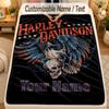 Flannel BlanketHarley-Davidson Custom Name Text Personalized Soft Warm Throw Blanket Home Decor Gift
