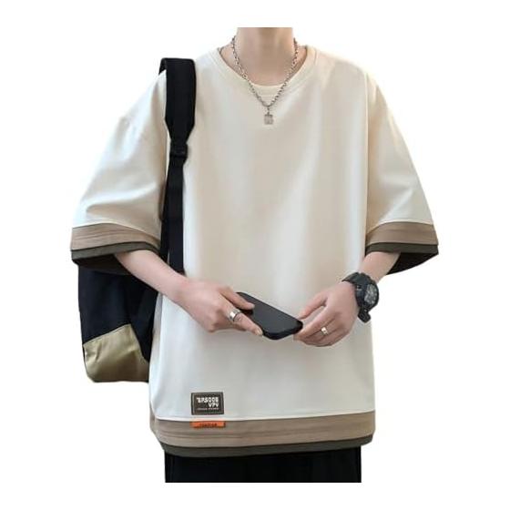 

[GUTHONG] Men s Short Sleeve Men s 3/4 Sleeve Summer Clothes Layered Large Size Stylish Casual Pullover Popular Loose Top Men s T-Shirt