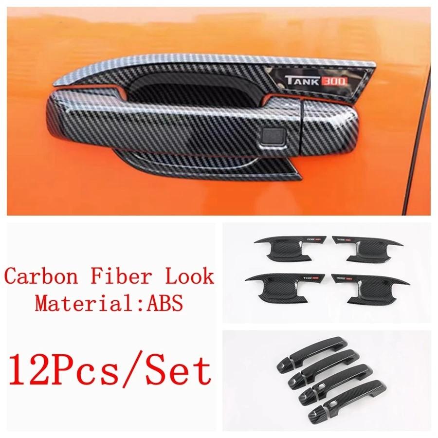 For GWM Great Wall WEY Tank 300    ABS Carbon Fiber Car Door Handle Cover Door Bowl Frame Trims Decorative Sticker