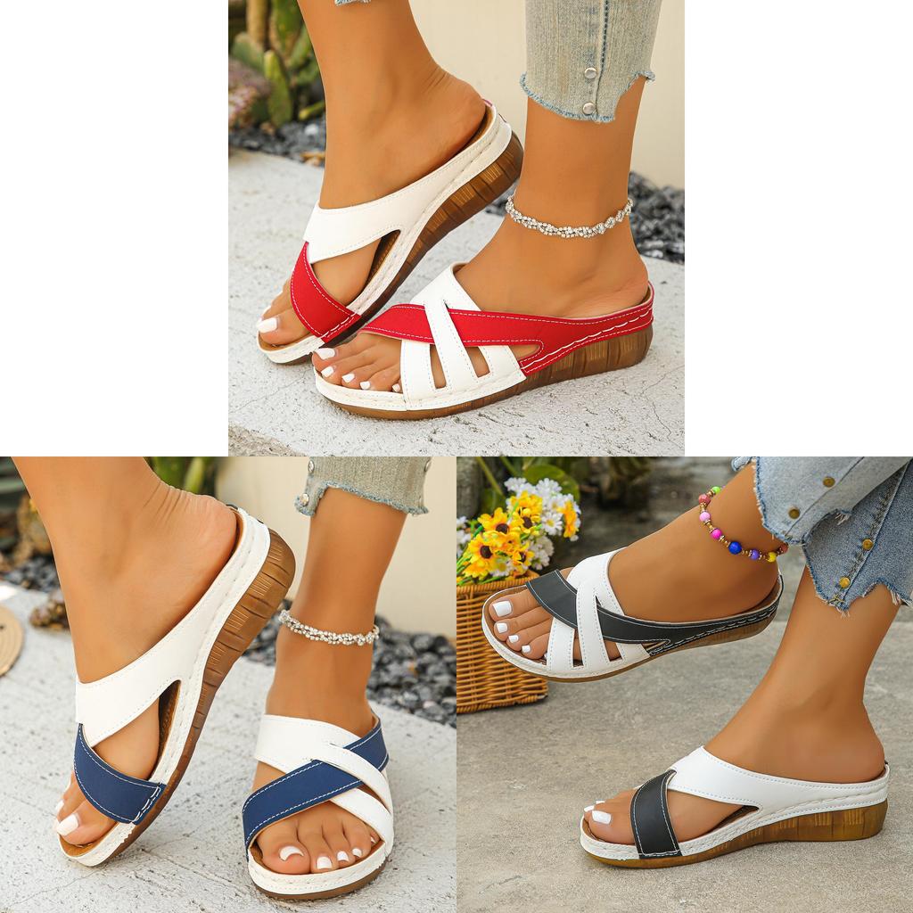 Womens Cross Strap Sandals With Pu Upper And Rubber Sole For Summer Beach Wear