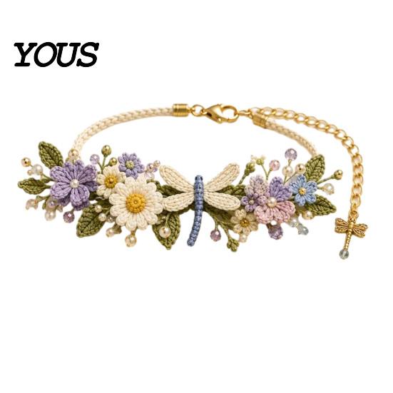 Handmade Accessory DIY Kit Crochet Bracelet Kit, Flower Craft Set with Beads, Yarn And Beads Floral Making for Beginners, Gift Beginners
