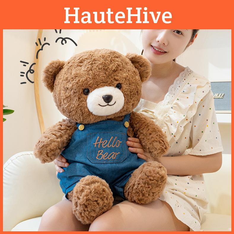 Cute Bear Teddy Plushie Doll With Strap Pants Design For Kids Sleep Gift Pillow