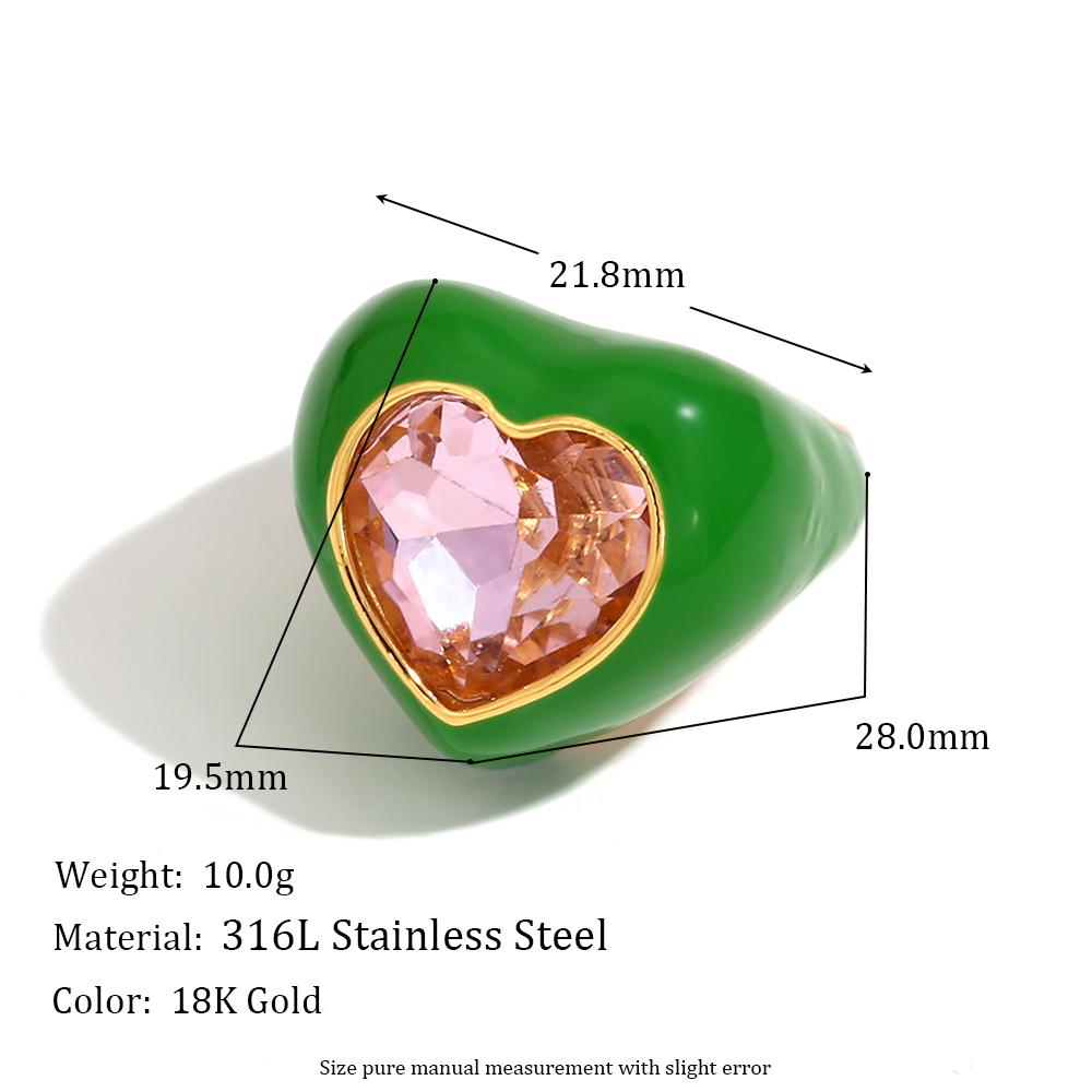 MamacitaSlay Süß und Bunt Emaille Edelstahl Herz Strass Offener Ring Party Trend Wasserdichter Schmuck Damengeschenk
