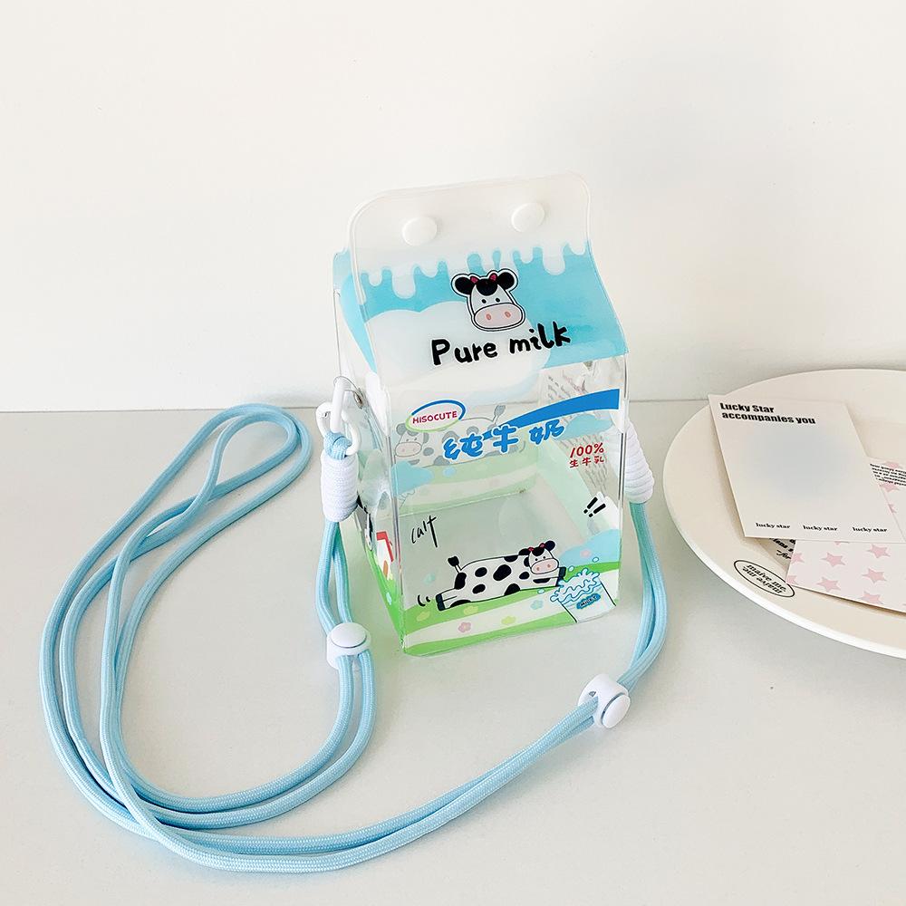 Cartoon Banana Milk PVC Storage Bags for 13cm Plush Doll Transparent Protective Case Cotton Doll Shoulder Pain Bag with Rope