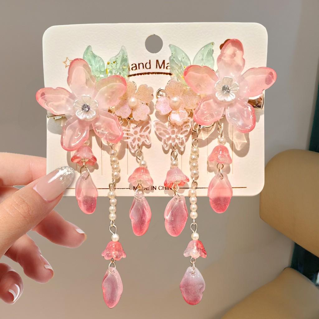 Mid-Autumn Hanfu Fairy Hair Clip - Women's & Children's Ancient Style Floral Tassel, Sweet Accessory for Girls