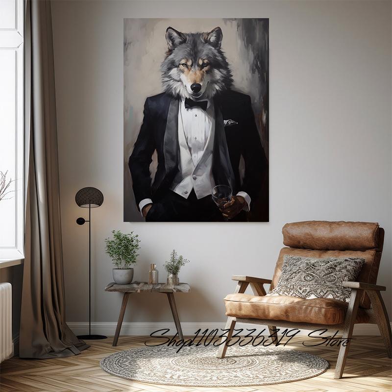 Animale Vintage în Smochinguri Lup Tigru Zebră Urs Iepure Poster Artă Pictură pe Pânză Imprimeuri de Perete Imagine Living Room Decor Acasă