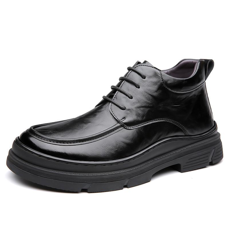 

Men s Leather Boots Fleece Warm Martin Boots Fashion Thick-soled Tooling Shoes Medium Top Shoes Trendy Boots Men 38