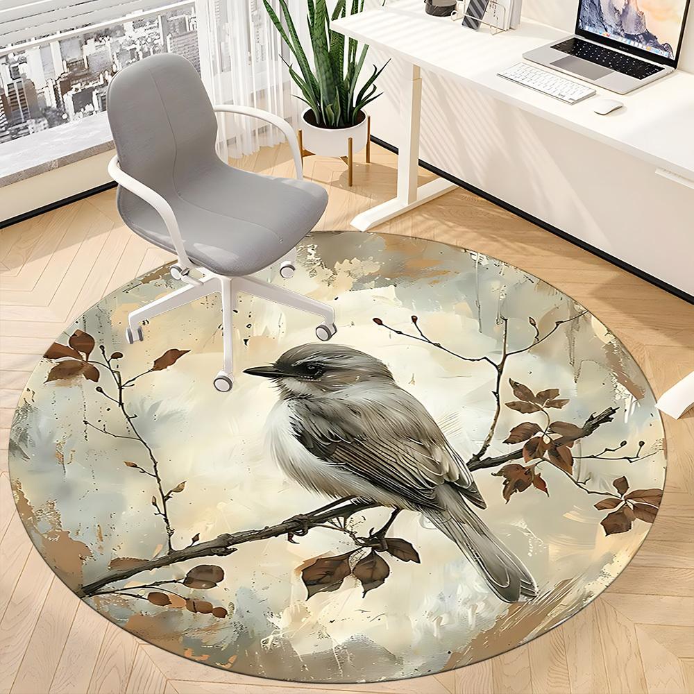 1PC Bird Office Round Area Rug, Mat Suitable For Office, Under Office Chairs Bedroom Living Room Home Decor, Room Deco