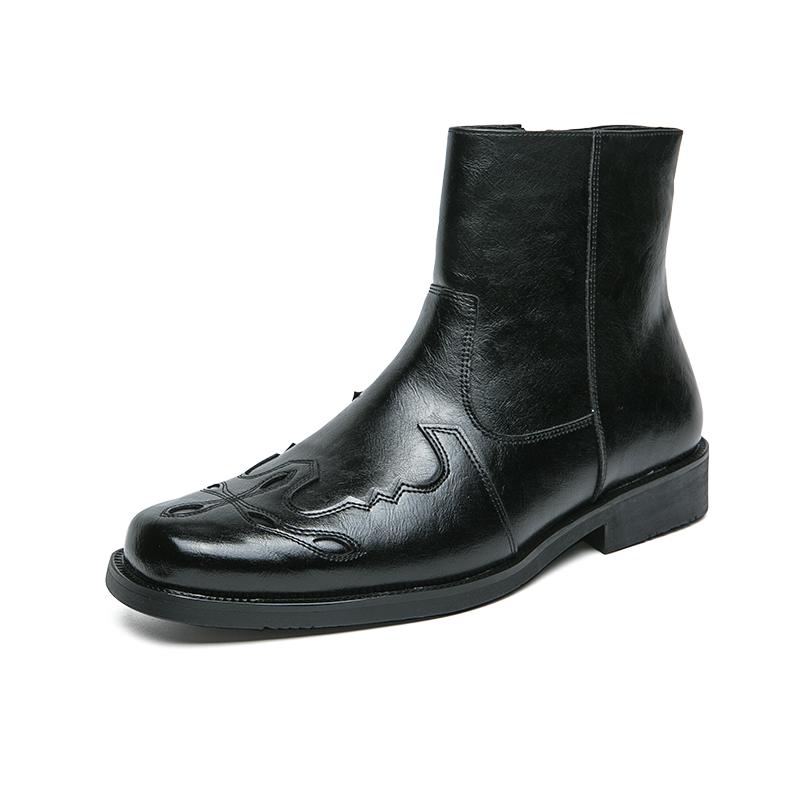 High Quality Casual Leather Boots Men Western Cowboy Leather Shoes Male Fashion Men's High Top British Outdoor Boots Shoes Male
