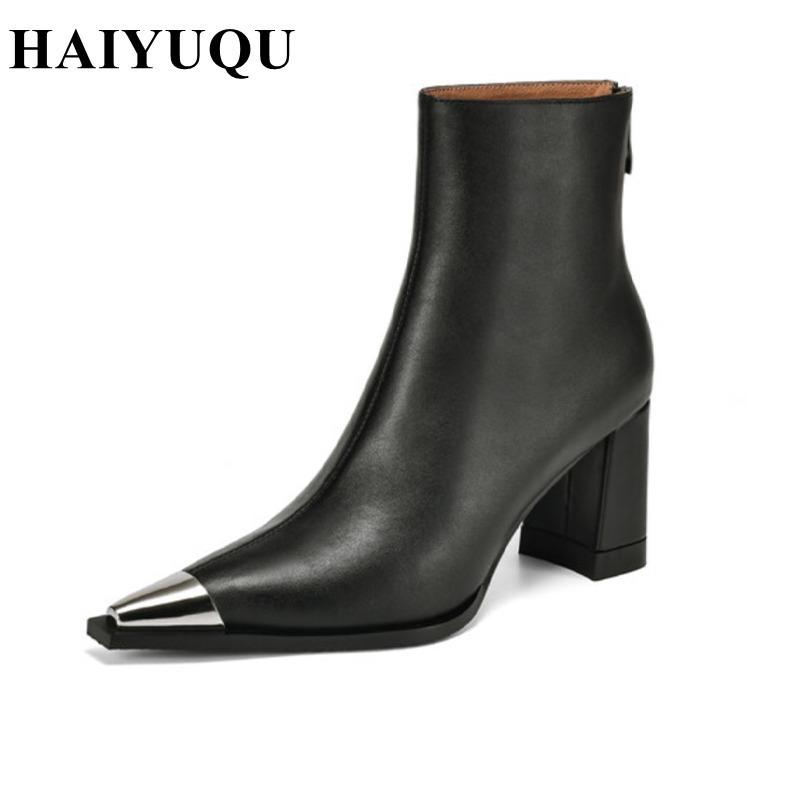 Sexy Pointed Toe Ankle Women Boots Brand Luxury High Heels Shoes  New Winter Leather Goth Gladiator Pumps Chelsea Botines