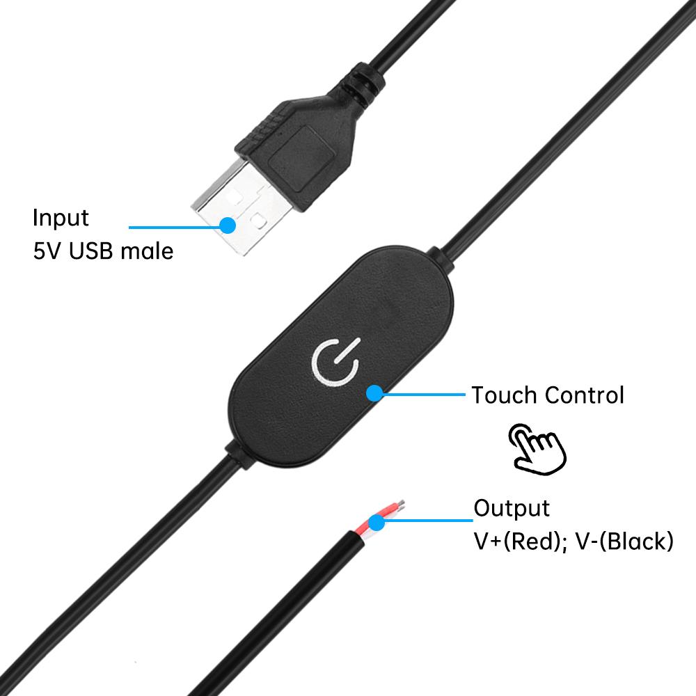 USB Switch Extension Cable 2A 1.5M DC5V/DC12-24V Touch Dimming Switch Cable for LED Strips On/Off Power Switch