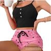 Sommer Sexy Damen Herzmuster Spaghettiträger Shorts Set - Lässiger Rippstrick, für drinnen oder draußen