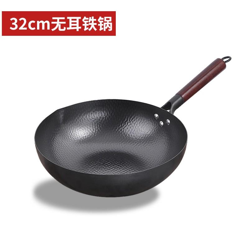 Handgesmeed Koolstofstaal Wok Pan 30/32/34cm Anti-aanbak Ongecoat Gietijzer Stijl Roerbak Gas Elektrisch Inductie