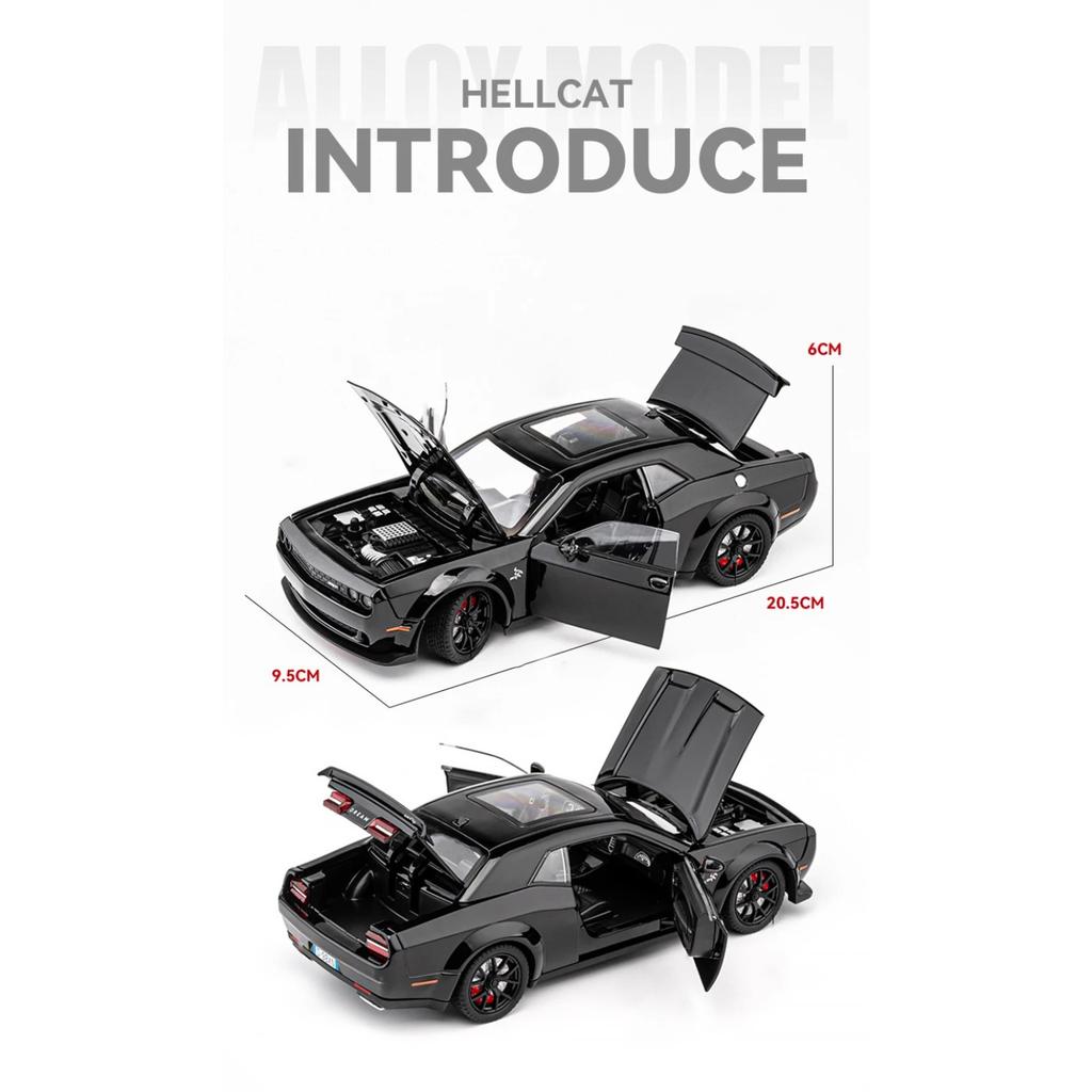 1/24 Dodge Challenger Hellcat Redeye Alloy Muscle Car Model Sound and Light Pull Back Children's Toy Collectibles Birthday Gift