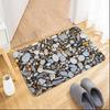 Pebble Stone Texture Door Mat Realistic River Rock Non-Slip Absorbent Entrance Rug Nature Green Leaf Decor Carpet
