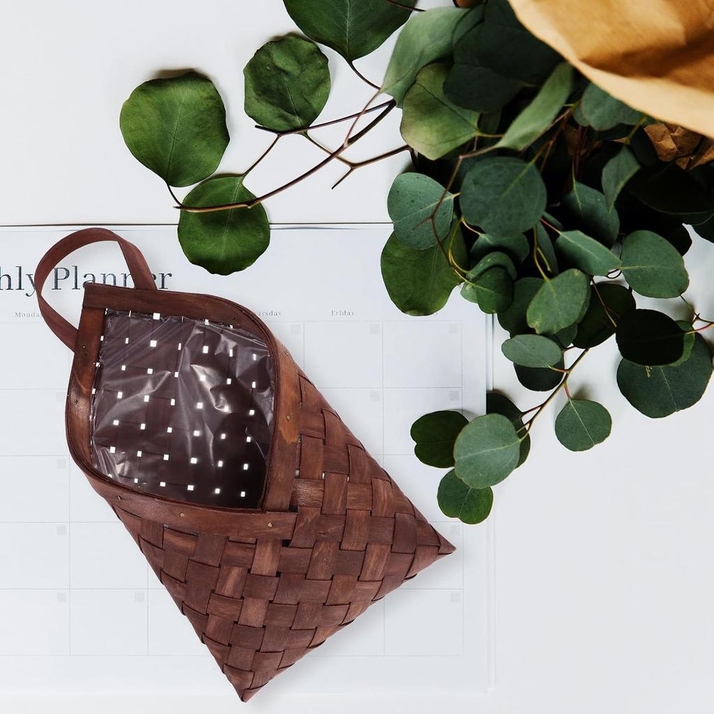 UPKOCH Wooden Woven Hanging Basket - Rattan Wall Planter, Wicker Flower Pot Holder, Garden Decoration, Multi-Functional Storage for Vegetables,