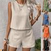 2025 Women's Solid Color Sleeveless Top and Shorts Set - Simple, Fashionable, Casual
