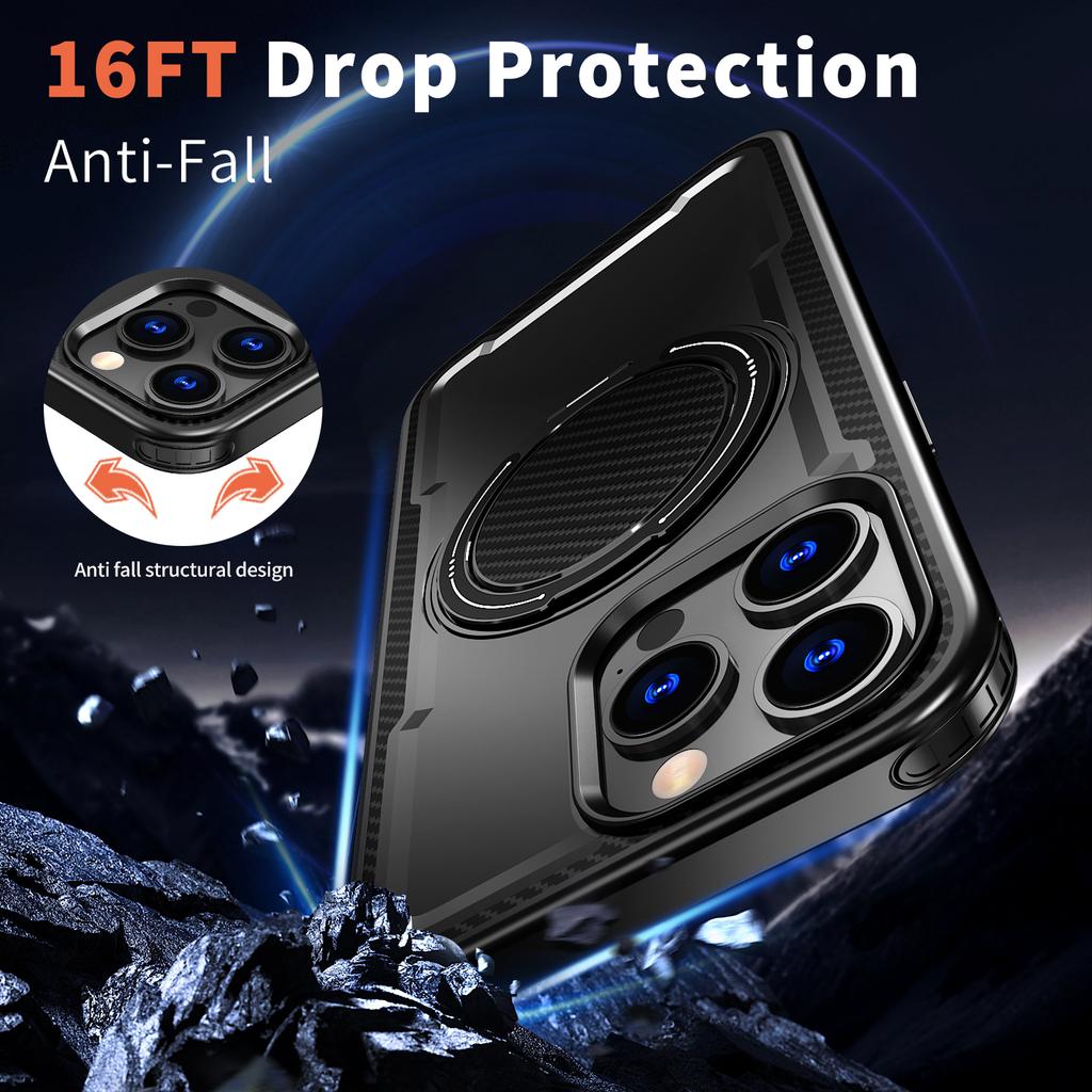 For iPhone 13 Pro Max Case Compatible with MagSafe TPU + PC Phone Cover with Damping Rotating Stand