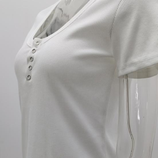 Sexy Women T-shirt U Neck Solid Color Low Cut Short Sleeve Slim Blouse Top for Summer