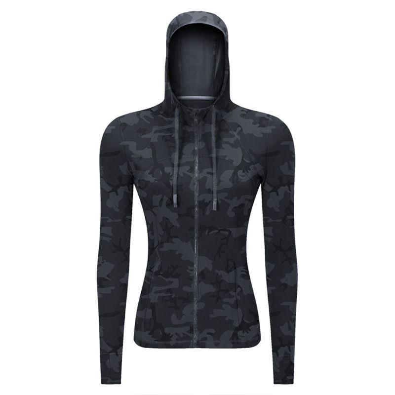 

Waist-Tight Slimming Hooded Yoga Clothes Coat Women s Spring & Fall Stretch Slim Fit and Quick-Drying Fitness Running Sweater Sports Jacket Black Camouflage XXL/12