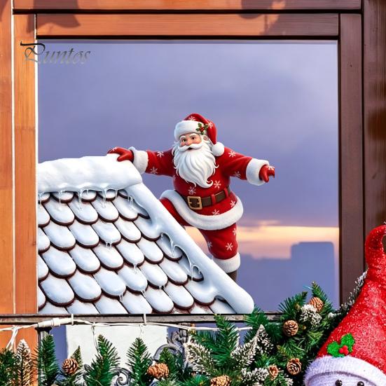 Christmas Window Clings Climbing Santa Cling, Roof Claus Static Waterproof Stickers Decal, Reusable Decorative Glass Sticker for Holiday Party Decor