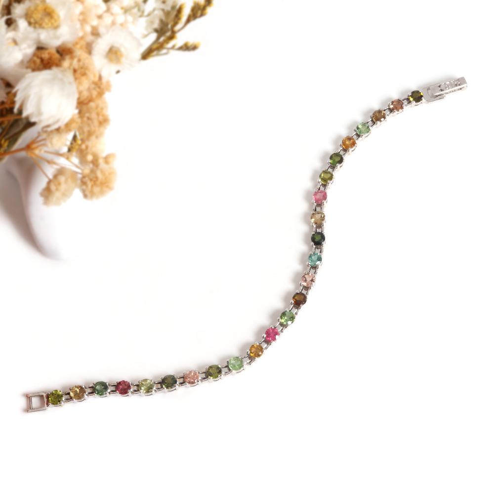 Gorgeous light luxury design Multi-colored natural Tourmaline Gems Bracelet 925 Silver jewelry for women Wedding & banquet gifts