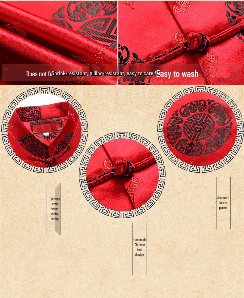 70-80 Year Olds' Red Tang Suit Jacket - Men's Winter Coat for Grandparents' Wedding Celebration or Birthday