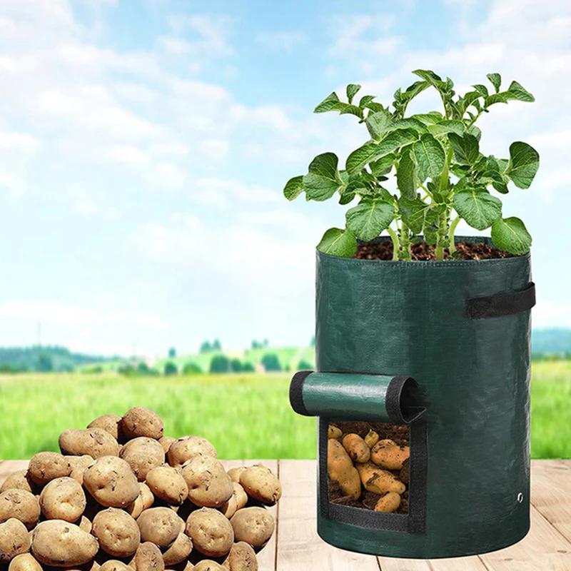 1PC Breathable Potato Planting Bucket - Dark Green Round Horticultural Meizhi Seedling Bag