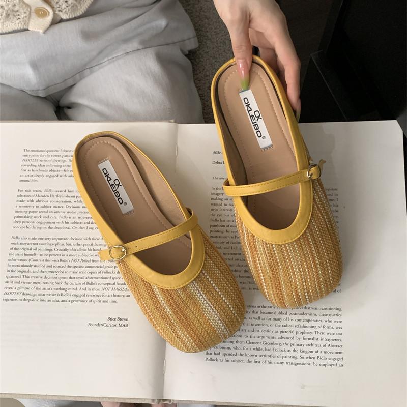 Fashion 2024 Autumn Women Flat Shoes Fashion Round Toe Slip On Mules Shoes Soft Flat Heel Outdoor Casual Dress Sandal Shoes Mujer